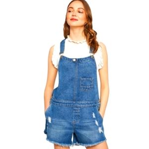 NWT - various sizes available - Denim boutique frayed short overalls